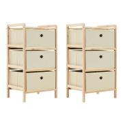 vidaXL Oppbevaringshyller 2 stk med 3 stoffkurver beige sedertre