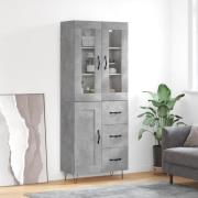 vidaXL Highboard betonggrå 69,5x34x180 cm konstruert tre