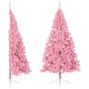 vidaXL Kunstig juletre halvt med stativ rosa 210 cm PVC