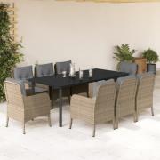 vidaXL Hagespisegruppe med puter 9 deler polyrotting beige