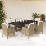 vidaXL Hagespisegruppe med puter 7 deler polyrotting beige