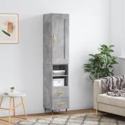 vidaXL Highboard betonggrå 34,5x34x180 cm konstruert tre