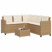 vidaXL Hagesofa med bord og puter L-formet beige polyrotting