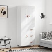 vidaXL Highboard høyglans hvit 69,5x34x180 cm konstruert tre