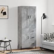 vidaXL Highboard betonggrå 69,5x34x180 cm konstruert tre