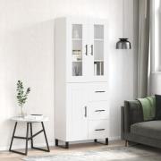 vidaXL Highboard høyglans hvit 69,5x34x180 cm konstruert tre