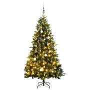 vidaXL Kunstig hengslet juletre med 300 LED og kulesett 240 cm