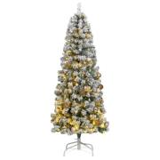 vidaXL Kunstig hengslet juletre med 300 LED og kulesett 210 cm