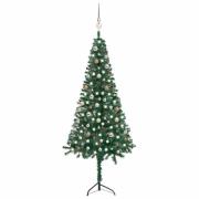 vidaXL Kunstig hjørnejuletre med LED og kulesett grønn 210 cm PVC