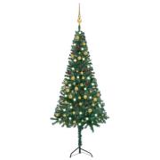 vidaXL Kunstig hjørnejuletre med LED og kulesett grønn 180 cm PVC