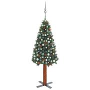 vidaXL Forhåndsbelyst slankt juletre med kulesett grønn 210 cm PVC