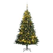 vidaXL Kunstig hengslet juletre med 300 LED og kulesett 180 cm