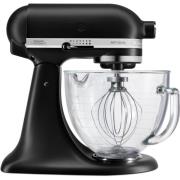 KitchenAid Artisan KSM156 kjøkkenmaskine, matsvart, glassbolle