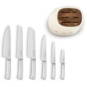 Smeg Knivblokk med kniver 6 stk, creme