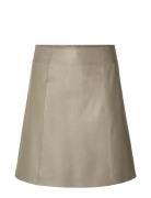 Slfnew Ibi Mw Leather Skirt B Noos Kort Skjørt Beige Selected Femme