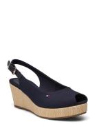 Iconic Elba Sling Back Wedge Sko Wedge Blue Tommy Hilfiger