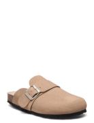 Biaolivia Mule Suede Flate Sandaler Brown Bianco