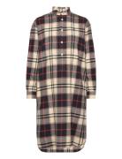 Plaid Cotton Twill Shirtdress Knelang Kjole Beige Polo Ralph Lauren