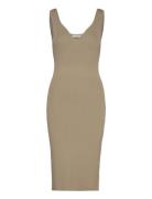 Hollie Knitted Dress Knelang Kjole Beige Notes Du Nord