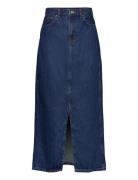 Slit Denim Skirt Langt Skjørt Blue Mango