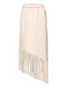 Gili Fringe Skirt Knelangt Skjørt Cream NORR