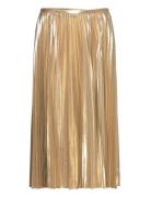 Pleated Metallic Chiffon Skirt Knelangt Skjørt Gold Lauren Ralph Laure...