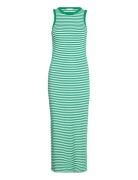 Slim 5X2 Str Rib Midi Dress Ns Knelang Kjole Green Tommy Hilfiger