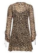 Flared-Sleeved Leopard-Print Dress Kort Kjole Brown Mango