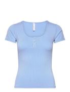 Top Ss Rib Henley Topp Blue Hunkemöller