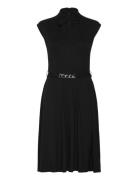 Belted Interlock Tie-Neck Dress Knelang Kjole Black Lauren Ralph Laure...