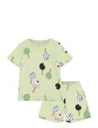 Pyjama Tee Shorts Set Aop Unis Pyjamas Sett Green Lindex