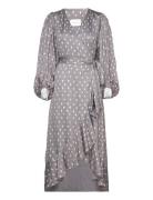 Blossom Printed Wrap Midi Dress Knelang Kjole Grey Malina