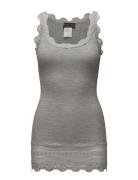 Silk Top W/ Lace Tops T-shirts & Tops Sleeveless Grey Rosemunde