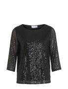 Visparkling 3/4 O-Neck Top/Ka Tops Blouses Long-sleeved Black Vila