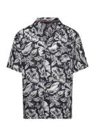 Bowling Shirt Print Tops Shirts Short-sleeved Black Tommy Hilfiger