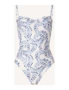 Eva Printed Swimsuit Badedrakt Badetøy Blue Lexington Clothing