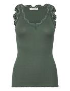 Silk Top W/ Lace Tops T-shirts & Tops Sleeveless Green Rosemunde