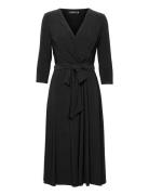 Surplice Jersey Dress Knelang Kjole Black Lauren Ralph Lauren