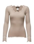 Rwbenita Ls O-Neck Lace Top Tops T-shirts & Tops Long-sleeved Beige Ro...