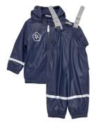 Rain Set Pu W. Fleece Lining Outerwear Rainwear Rainwear Sets Blue Col...