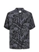 Jjguru Monochrome Aop Resort Shirt Ss Tops Shirts Short-sleeved Grey J...