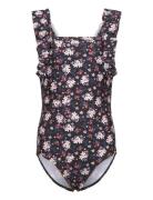 Swimsuit W. Frills, Aop Badedrakt Badetøy Multi/patterned Color Kids