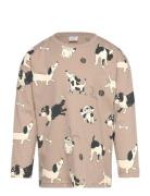 Top Ls Dog Aop Tops T-shirts Long-sleeved T-shirts Beige Lindex