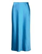 Midi Satin Skirt Knelangt Skjørt Blue Mango