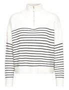 Striped Sweater With Zip Tops Knitwear Jumpers White Mango