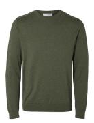 Slhberg Crew Neck Noos Tops Knitwear Round Necks Green Selected Homme