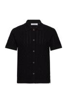 Garrett Knitted Ss Shirt Tops Knitwear Short Sleeve Knitted Polos Blac...