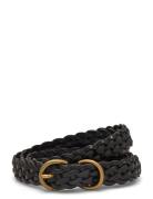 Braided Vachetta Leather Skinny Belt Belte Black Polo Ralph Lauren