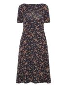 Floral Stretch Cotton Midi Dress Knelang Kjole Navy Lauren Ralph Laure...