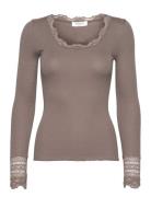 Rwbenita Ls O-Neck Lace T-Shirt Tops T-shirts & Tops Long-sleeved Grey...